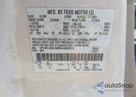 2009 Ford Escape Xlt from USA, damaged, VIN 1FMCU93G89KA82202